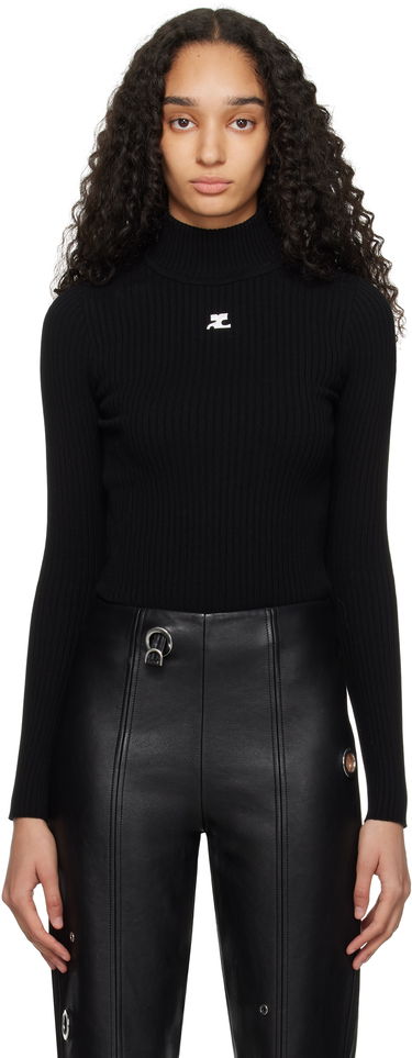 Пуловер Courrèges Courrèges Reedition Rib Knit Mock Neck Sweater Черно | PERMPU022FI0001, 0