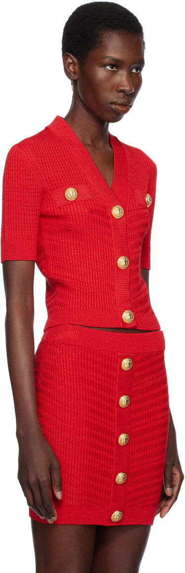 Пола Balmain Balmain Buttoned Knit Cropped Cardigan Червено | EF0KL225KI42, 1