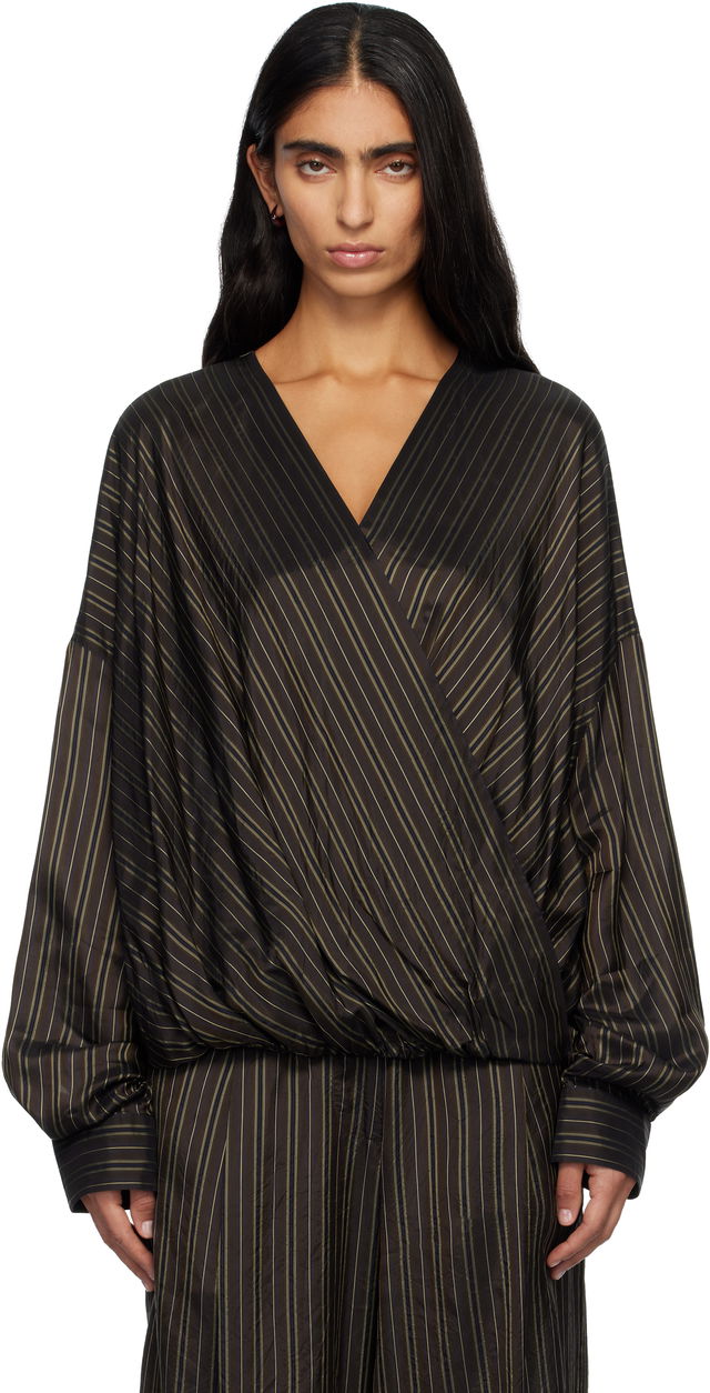 Dries Van Noten Striped Long Sleeve Wrap Shirt