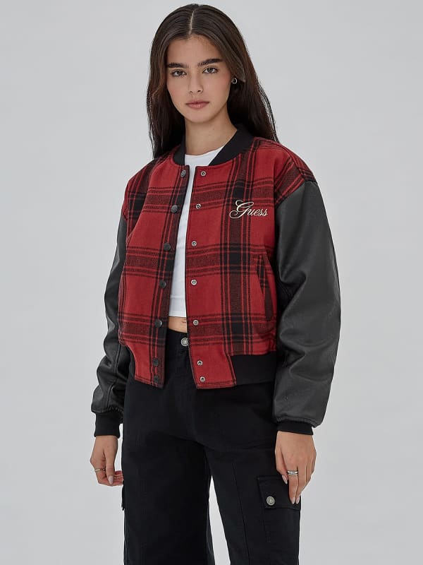 Яке GUESS Originals Plaid Bomber Jacket Бургунди | W4RL27WEI00, 0
