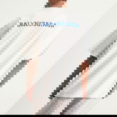 Тениска Balenciaga Balenciaga Men's Logo Medium Fit T-Shirt, Size Large Бяло | 764235-TSVO9-8016, 3