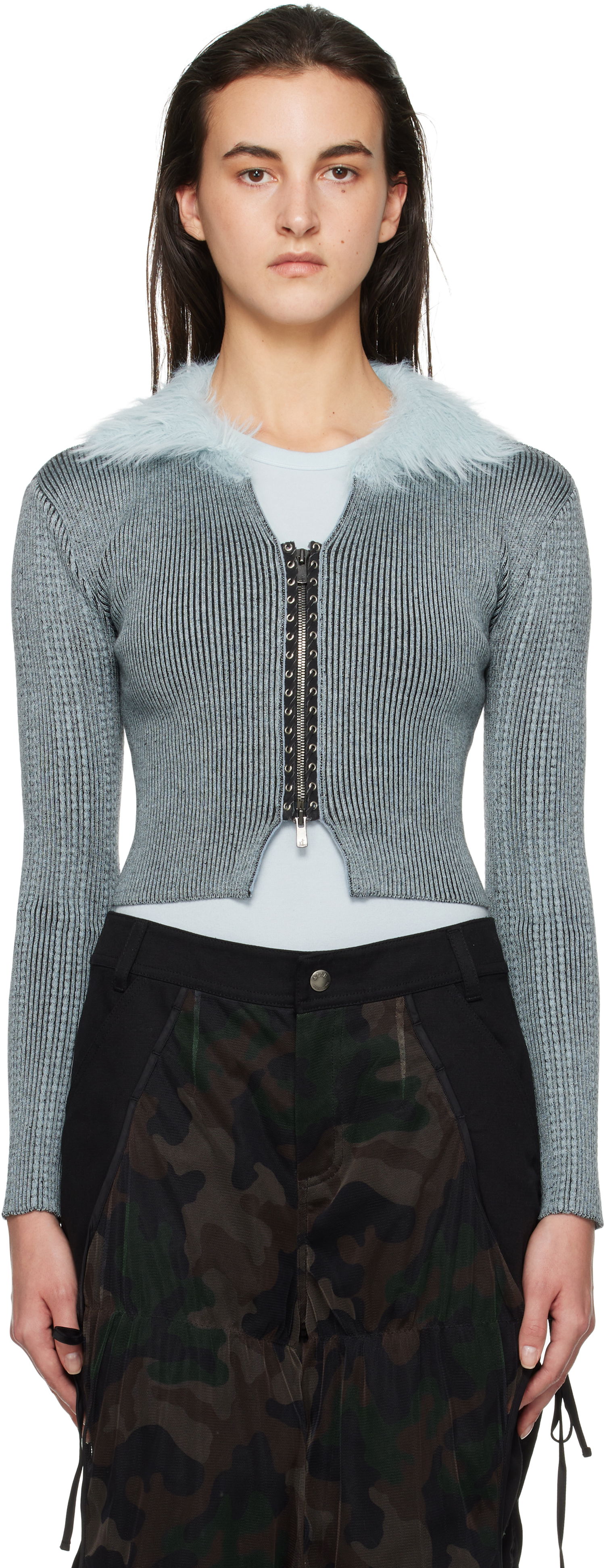 Пуловер Andersson Bell Lace-Up Knit Crop Cardigan Синьо | atb1184w, 0