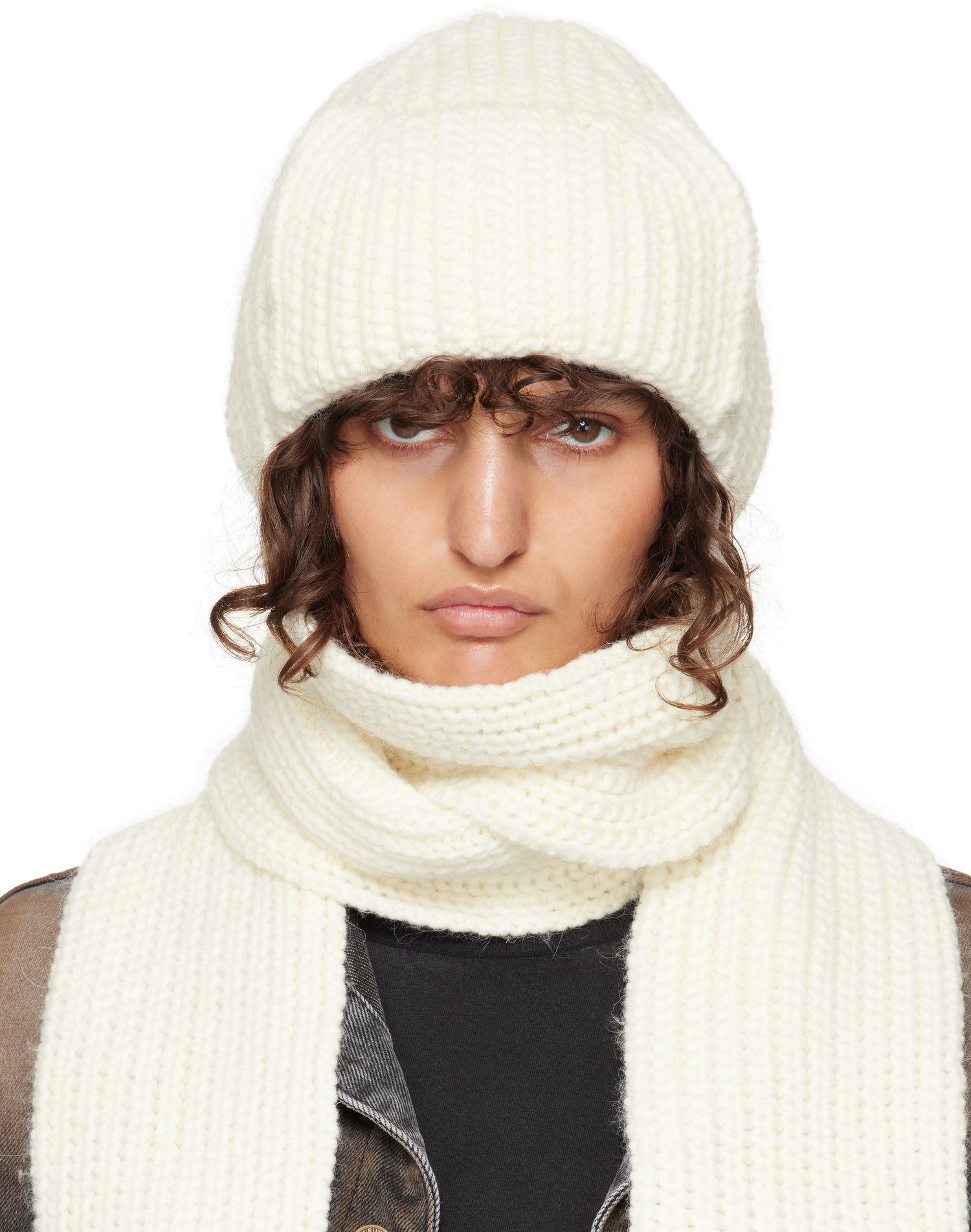 Шал We11done We11done Chunky Knit Beanie and Scarf Set Бяло | WD-KH3-24-642-U-IV, 0