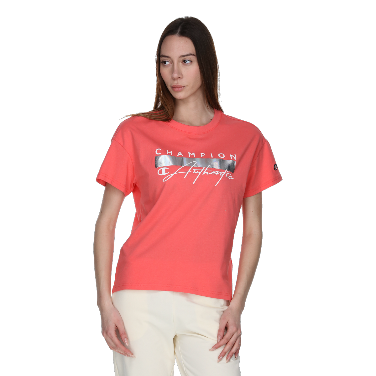 Тениска Champion Crewneck T-Shirt with Metallic Bar and Authentic Script Graphic Розово | 118184-RS036, 0