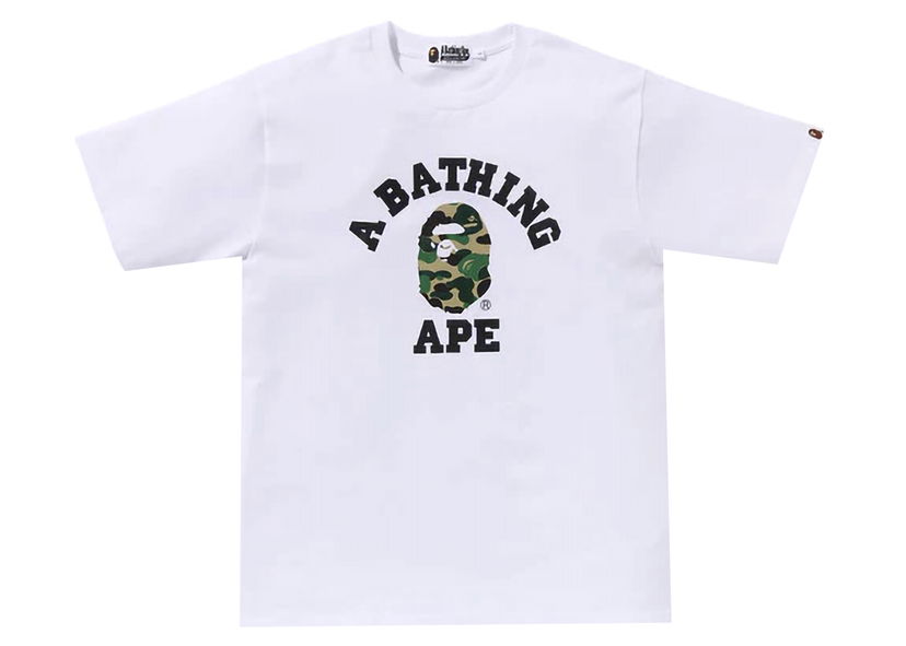 Тениска BAPE BAPE ABC Camo College Organic Cotton Tee White/Green Бяло | 1K20-109-008