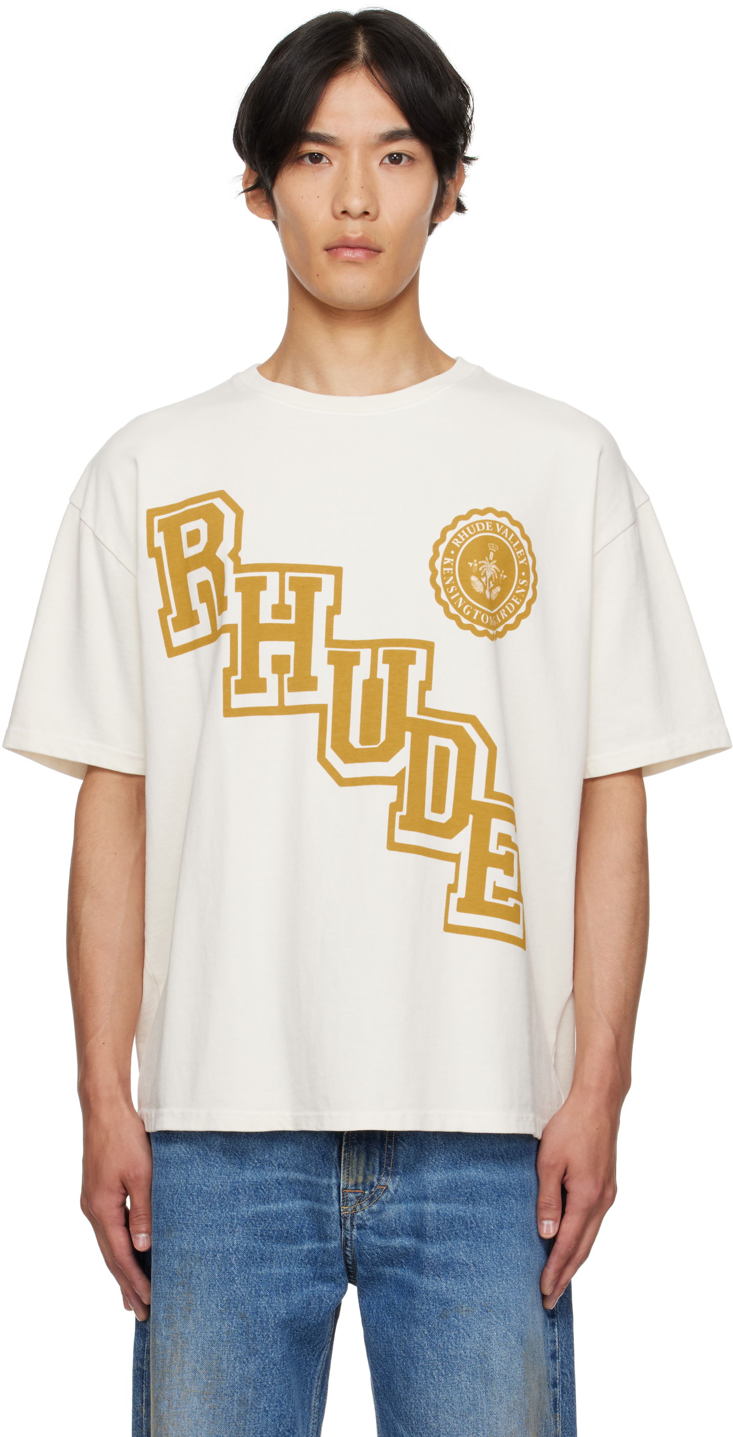 Тениска Rhude Rhude Collegiate Crest T-Shirt Бяло | RHPF25TT23012, 0