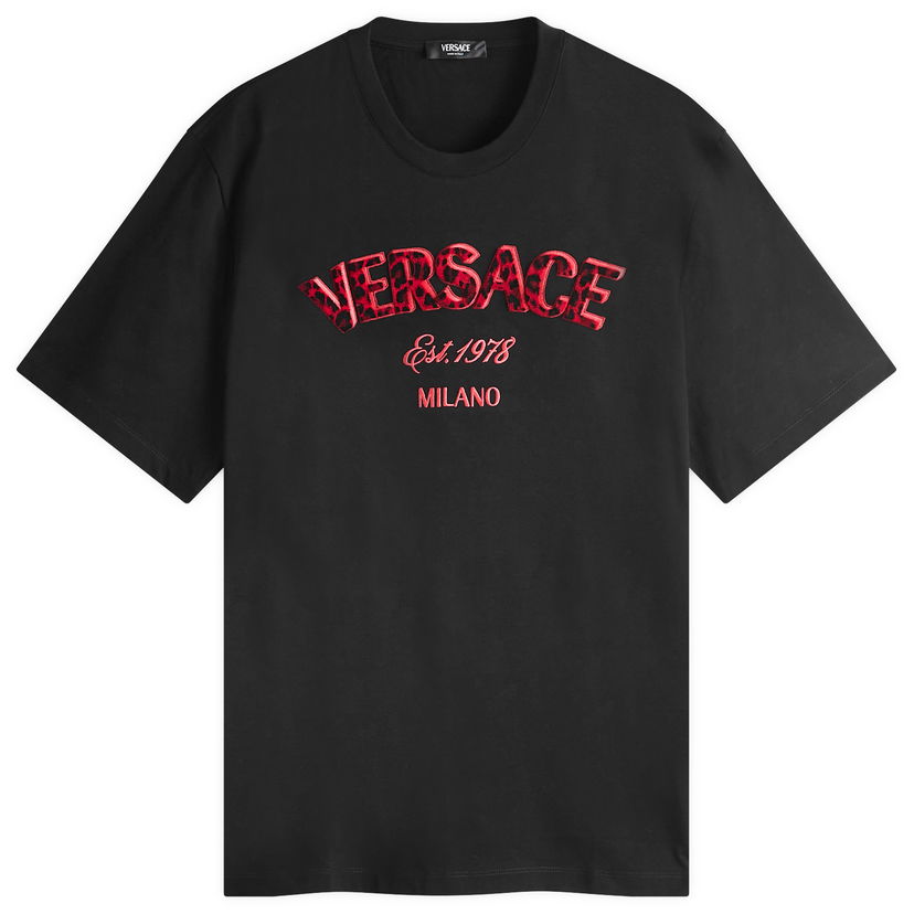 Тениска Versace Leopard Logo Embroidered T-Shirt Черно | 1013302-1A12441-1B000