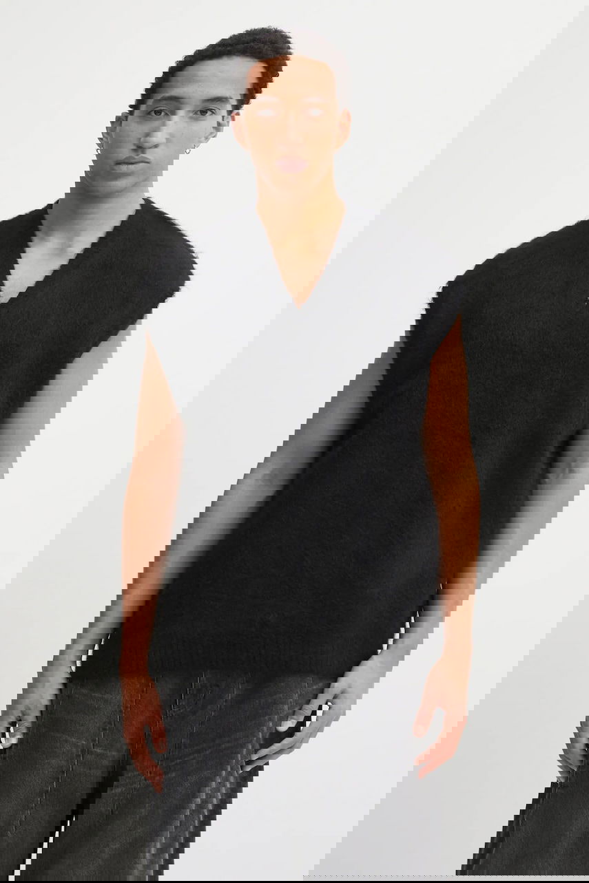 Жилетка Needles Needles V-Neck Wool Blend Fuzzy Knit Vest Черно | RW359, 0