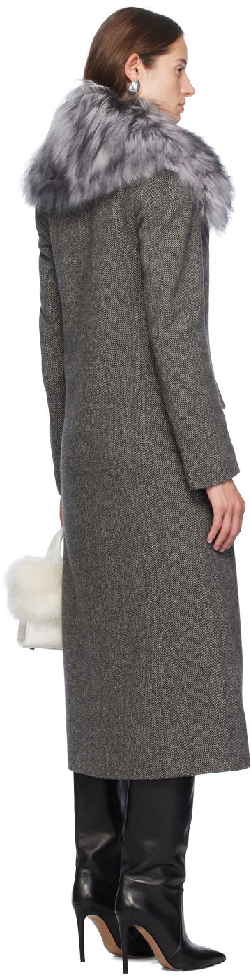 Палта Blumarine Wool Coat With Faux Fur Collar Сиво | A422S076A, 2
