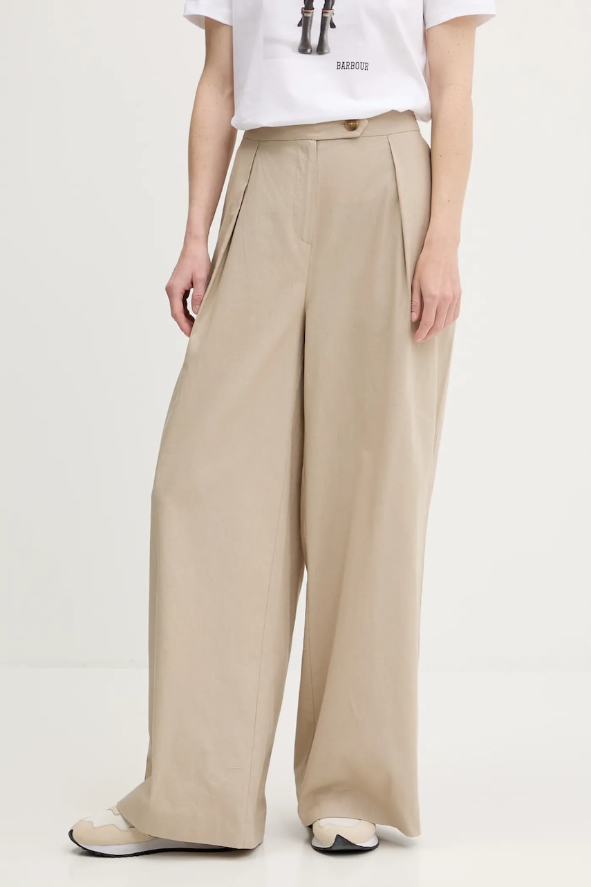 Панталони Barbour Barbour Lucy High-Waisted Wide-Leg Linen-Blend Trousers Бежово | LTR0384, 0