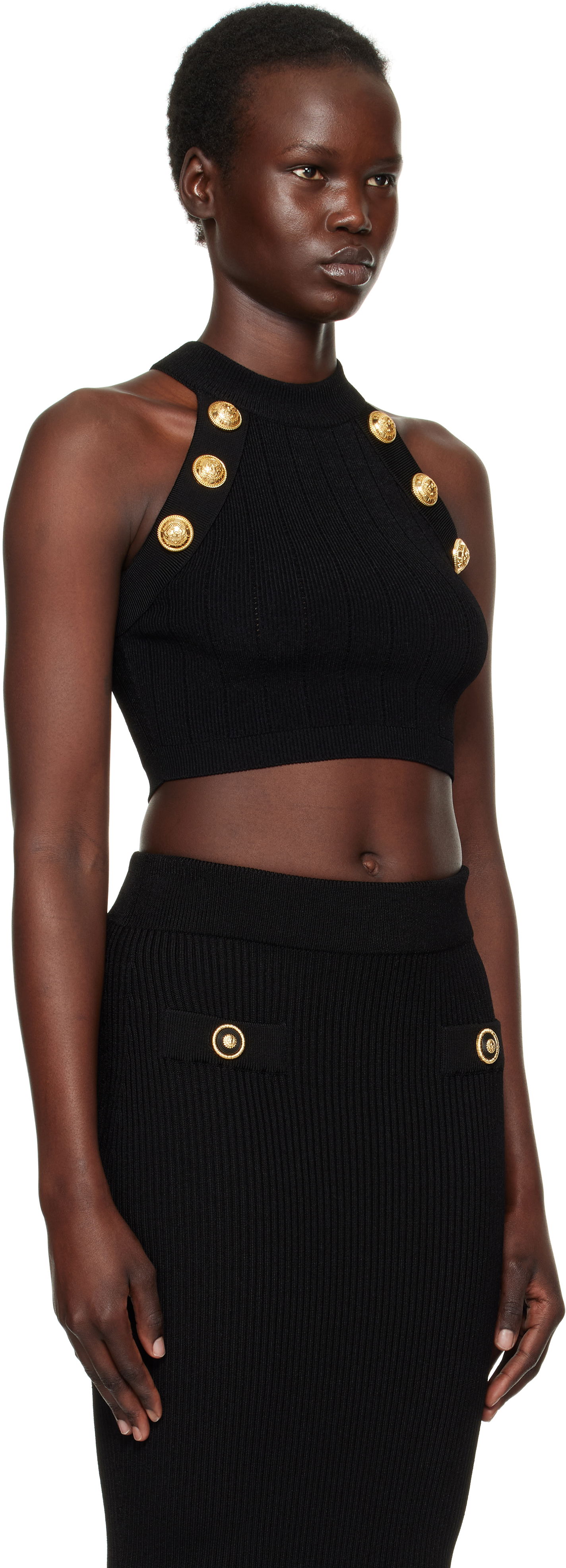 Пола Balmain Balmain Halterneck Knit Cropped Top Черно | EF1AB390KB07, 1