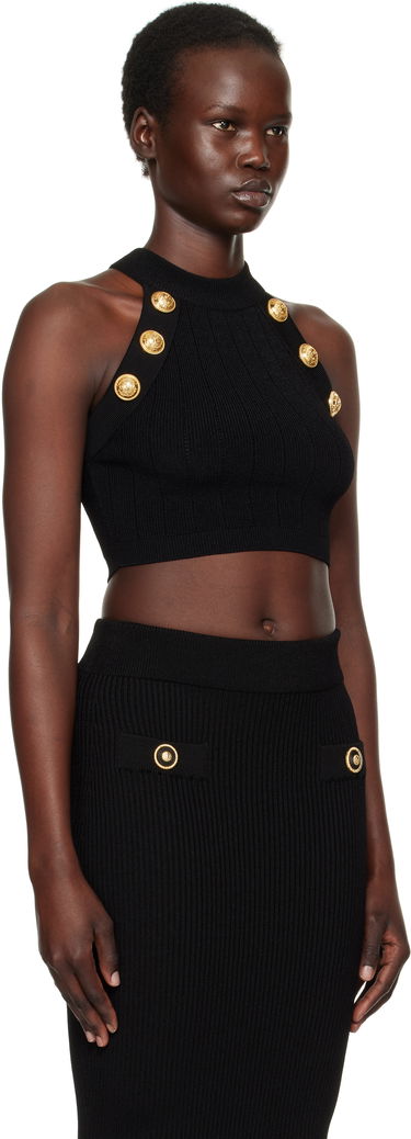 Пола Balmain Balmain Halterneck Knit Cropped Top Черно | EF1AB390KB07, 1