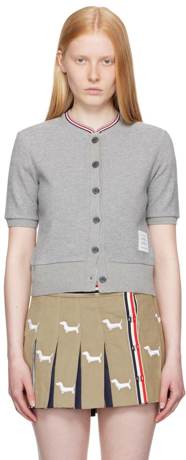 Пуловер Thom Browne Thom Browne Cotton Waffle Short Sleeve Cardigan Сиво | FJT390A-J0216, 0