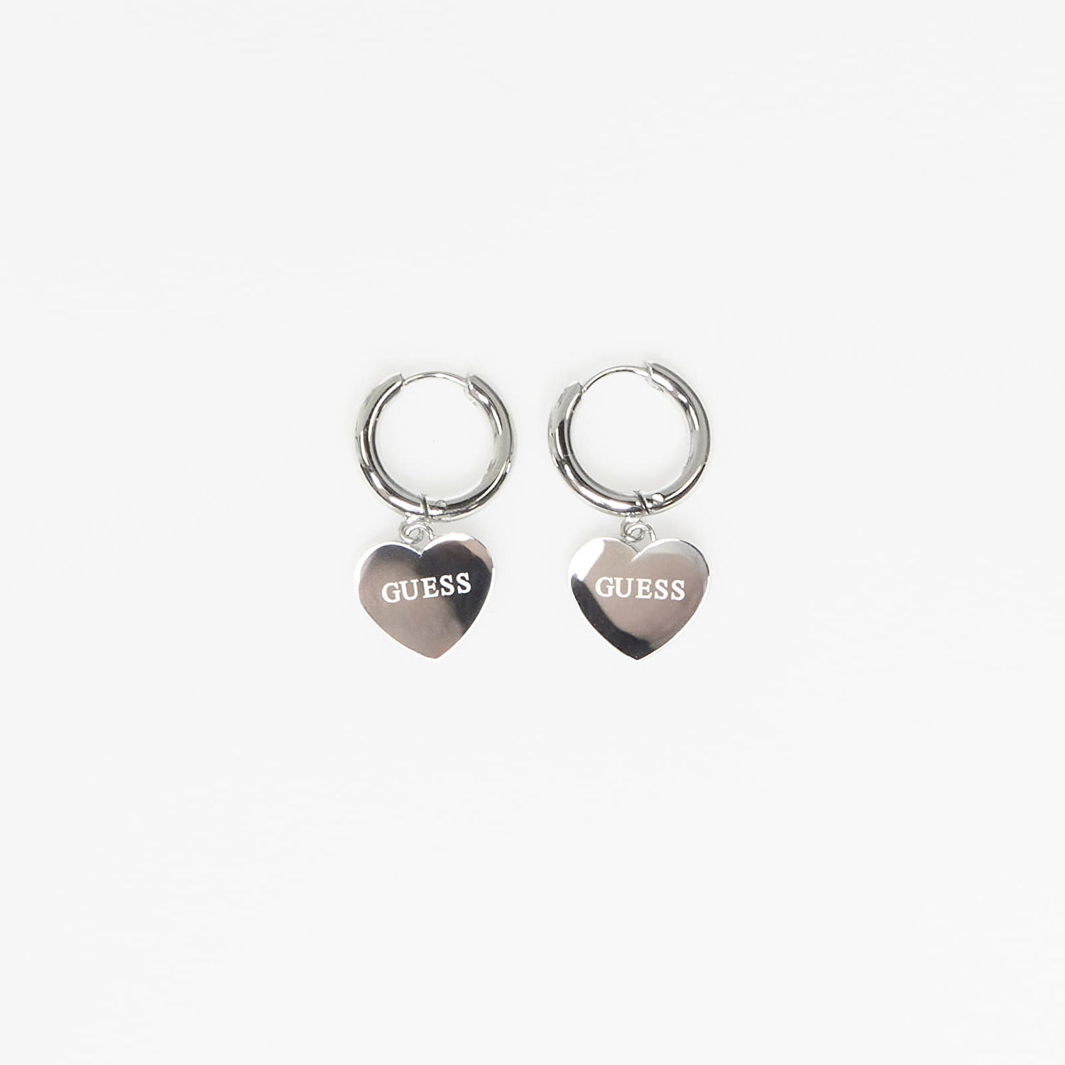 Обеци GUESS Huggie Earrings with Heart Charm EST.1981 and Crystal Металик | JUBE03145JWRH-SILVER, 1