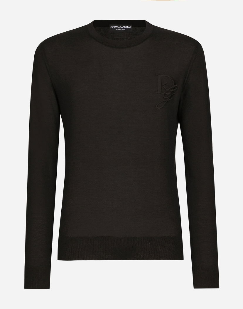 Пуловер Dolce & Gabbana Cashmere Round-neck Sweater With Embroidery Черно | GXX02ZJAWXRN0000