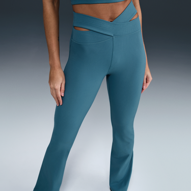 Бутилки за пиене Nike Nike Zenvy High-Waisted Ribbed Flare Leggings Синьо | HJ1846-006, 3