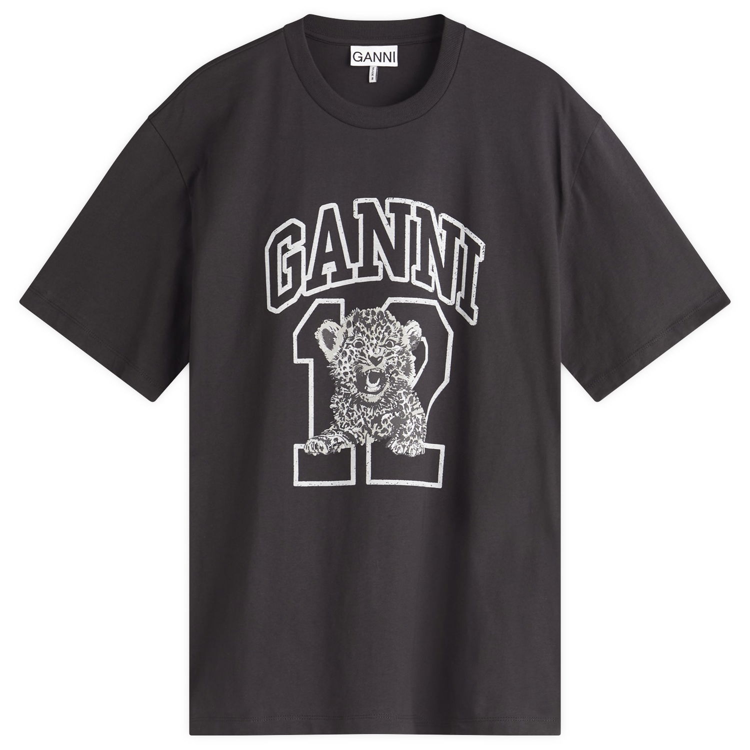 Тениска GANNI GANNI Drop Shoulder T-Shirt with Leopard Cub Graphic Черно | T4348-252, 0
