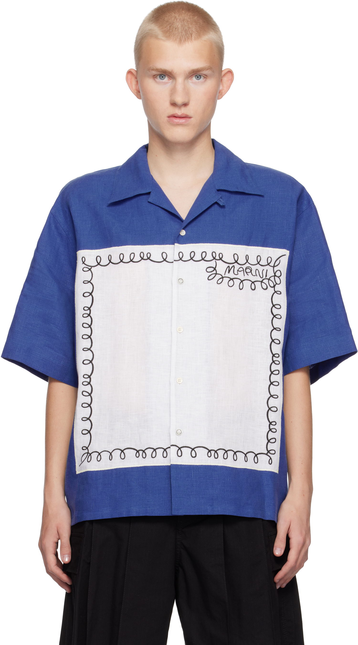 Риза Marni Embroidered Bowling Shirt Синьо | CUMU0320SQ USR005, 0