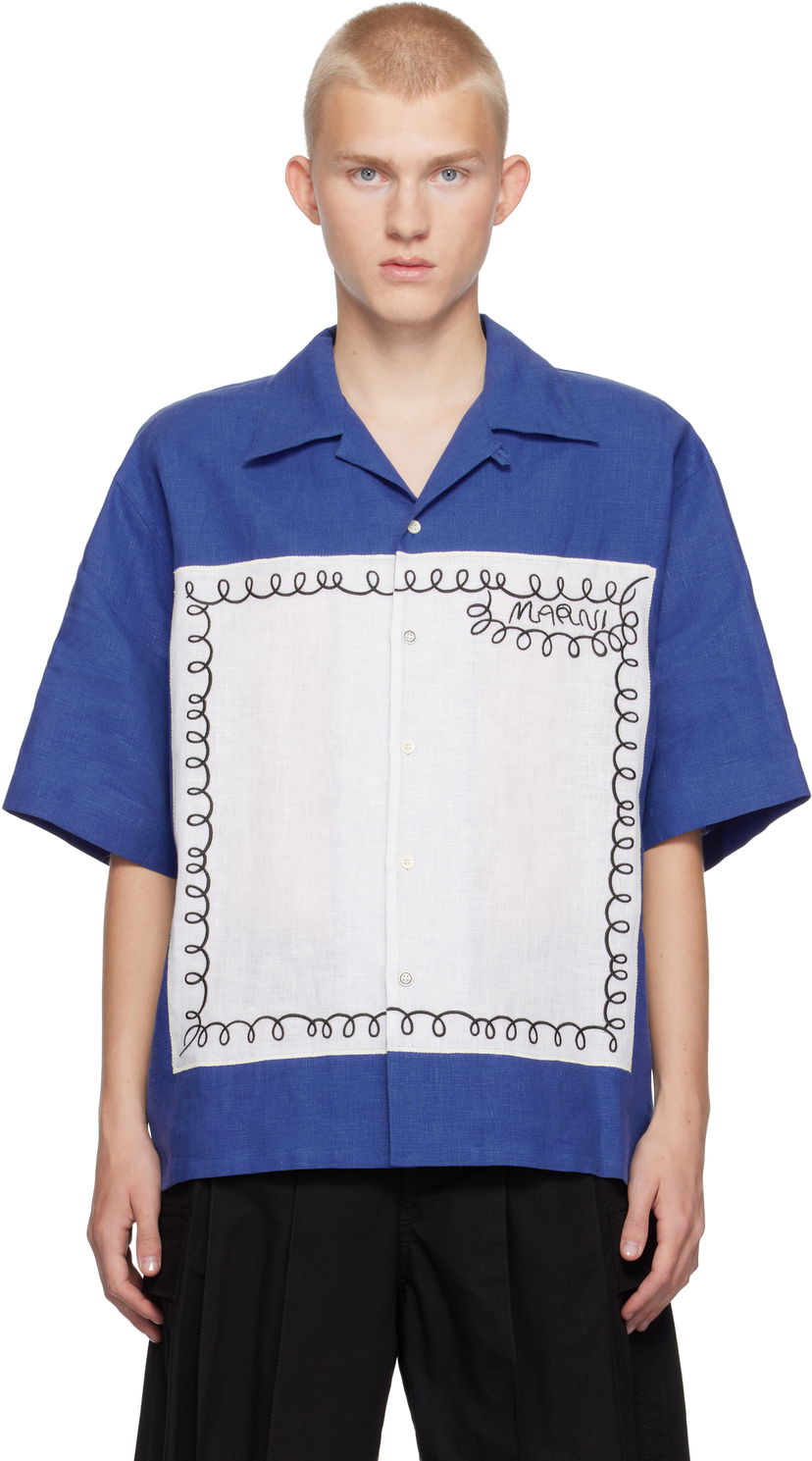 Риза Marni Embroidered Bowling Shirt Синьо | CUMU0320SQ USR005