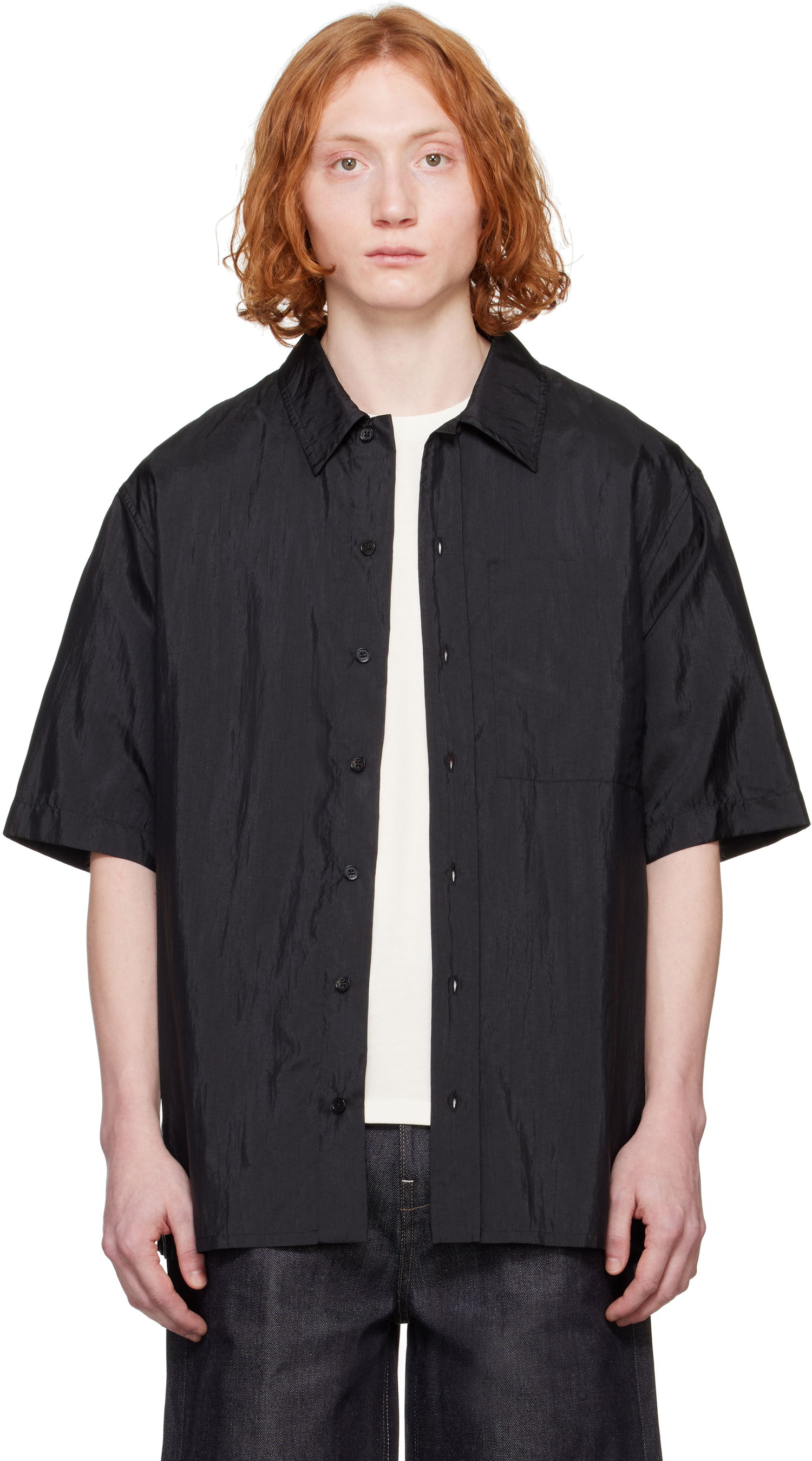 Риза Jil Sander Jil Sander Canvas Short Sleeve Shirt Черно | J47DL0165_J70003, 0