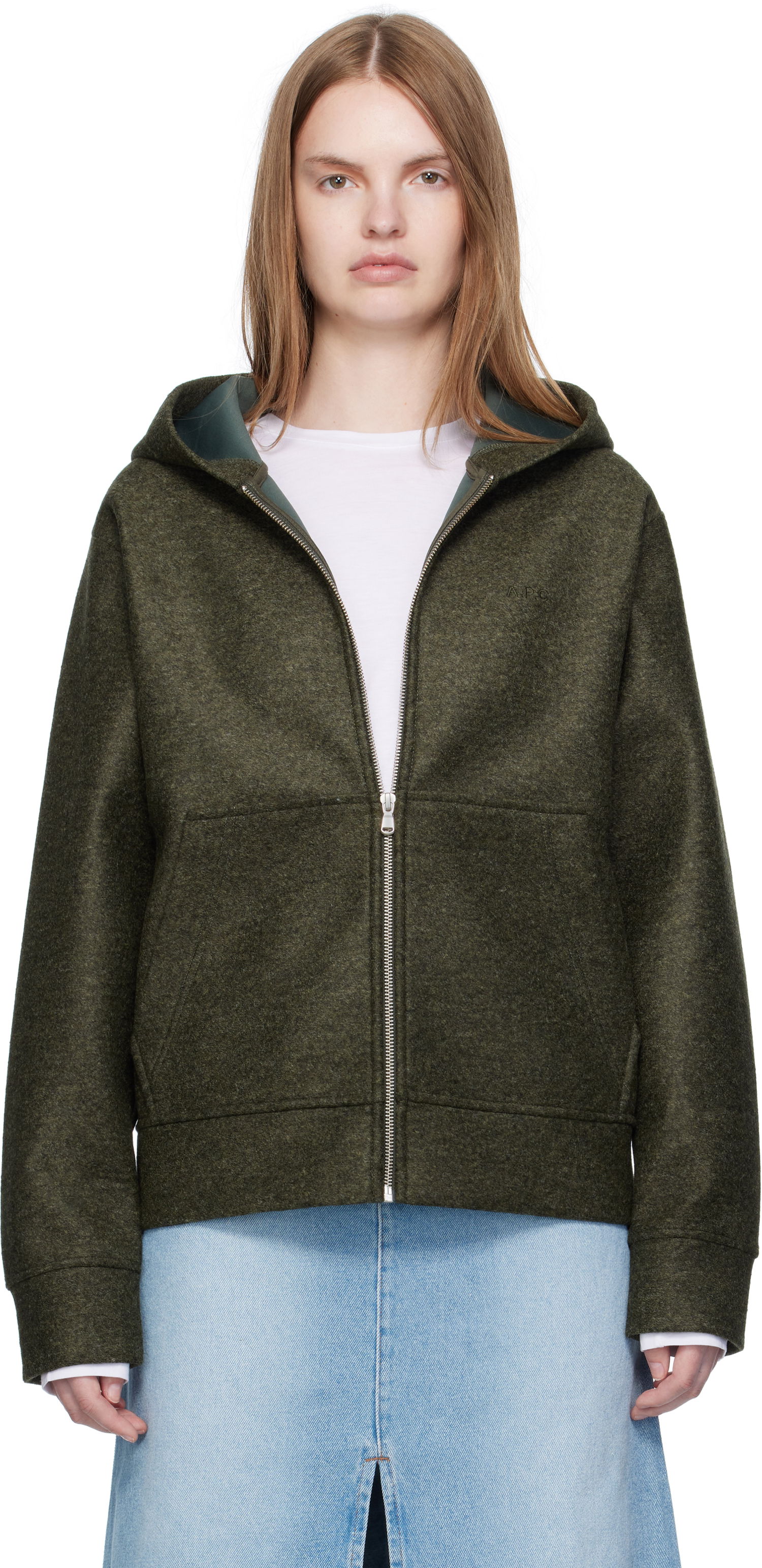 Суитчър A.P.C. A.P.C. Alvin Wool Zip-Up Hoodie Зелено | PSAFU-M27993, 0