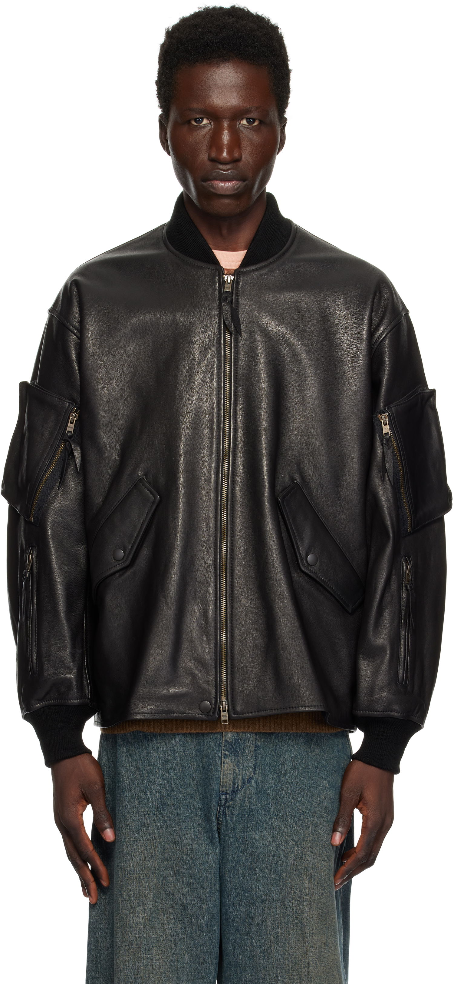 Яке бомбър BEAMS BEAMS PLUS MIL Flight Leather Jacket Черно | 38180593202, 0