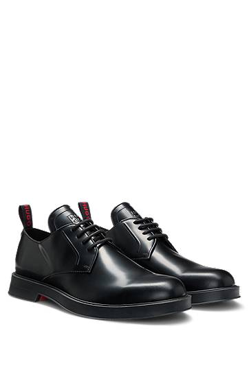 Грижа за обувките BOSS Leather Derby Shoes with Stacked-Logo Tongue Черно | 50548550