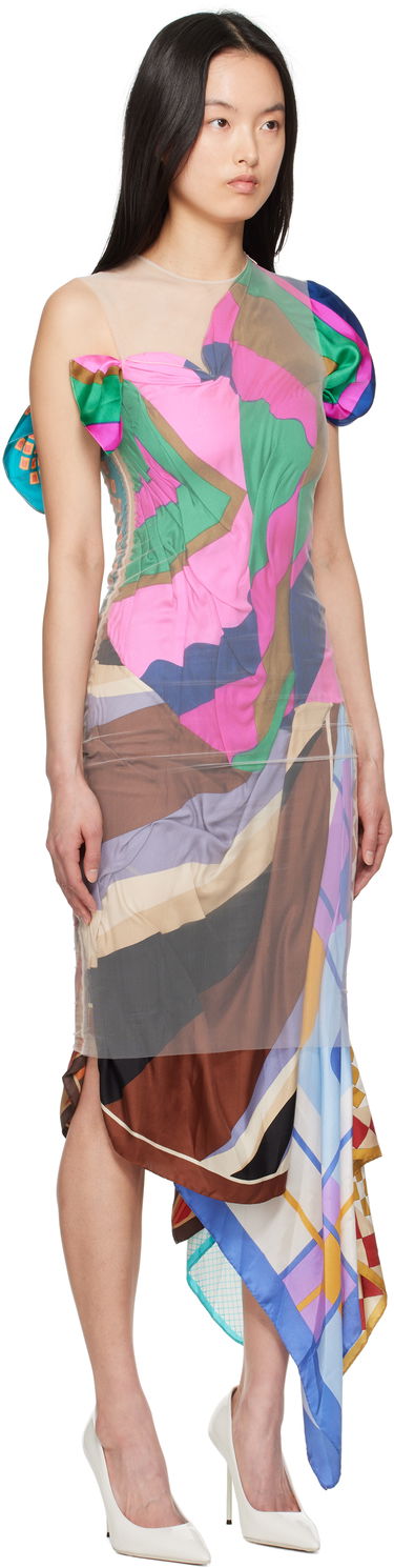 Pокля Marine Serre Marine Serre Regenerated Silk Scarves Fitted Maxi Dress Многоцветен | WDR330A UWOV0028, 1