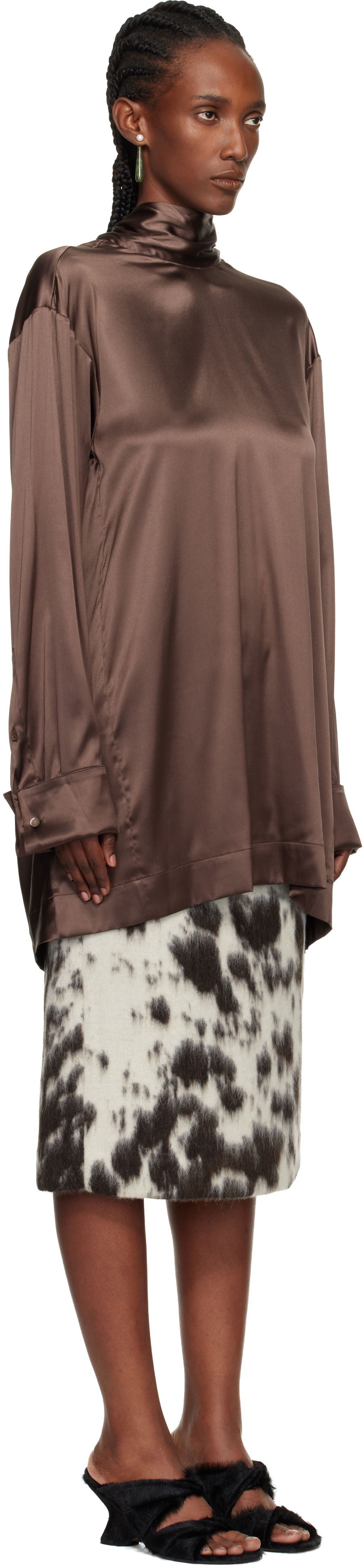 Риза Dries Van Noten Dries Van Noten Satin Turtleneck Blouse Кафяво | 252-010779-2032, 1