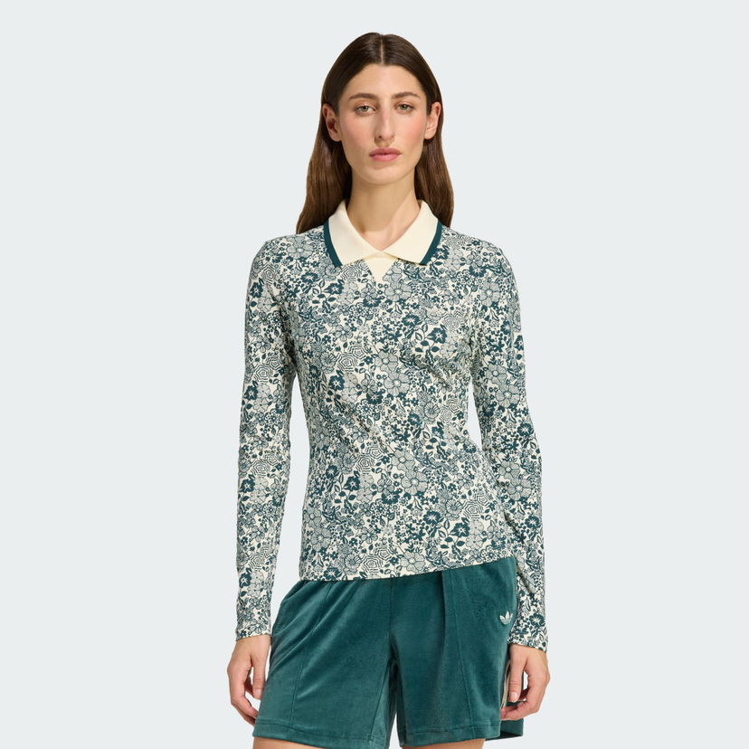 Поло тениска adidas Originals adidas Originals X Liberty London AOP Long Sleeve Polo Бяло | JW5273