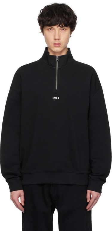 Суитчър BOSS Hugo Logo Print Cotton-Terry Zip-Neck Sweatshirt Черно | 50525881, 0