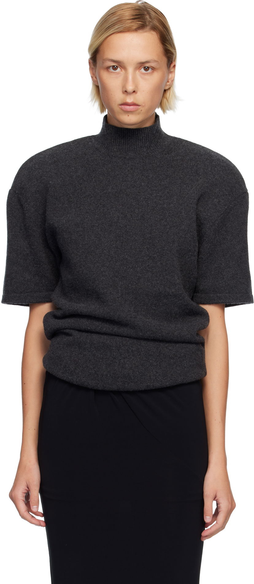 Пуловер Jacquemus 'The Castagna' Short Sleeve Knit Mock-Neck Top Сиво | 25HSWW00629AK00282