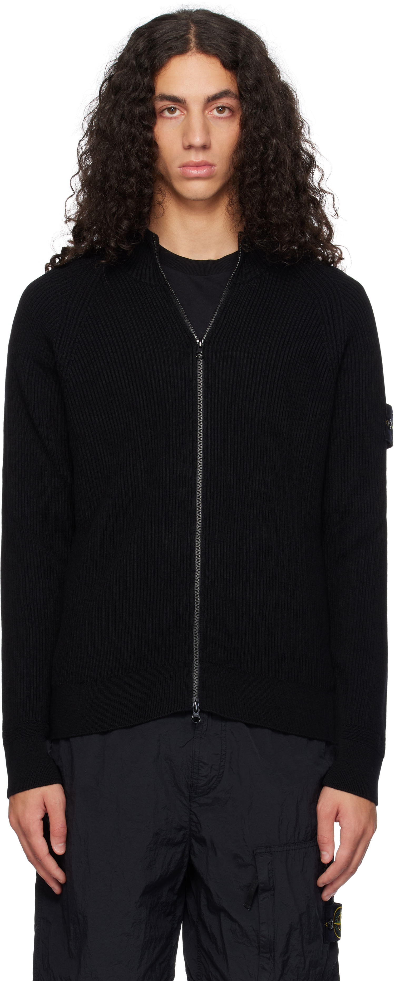 Пуловер Stone Island Full Rib RWS Wool Zip-Up Jacket Черно | 8115519C2, 0