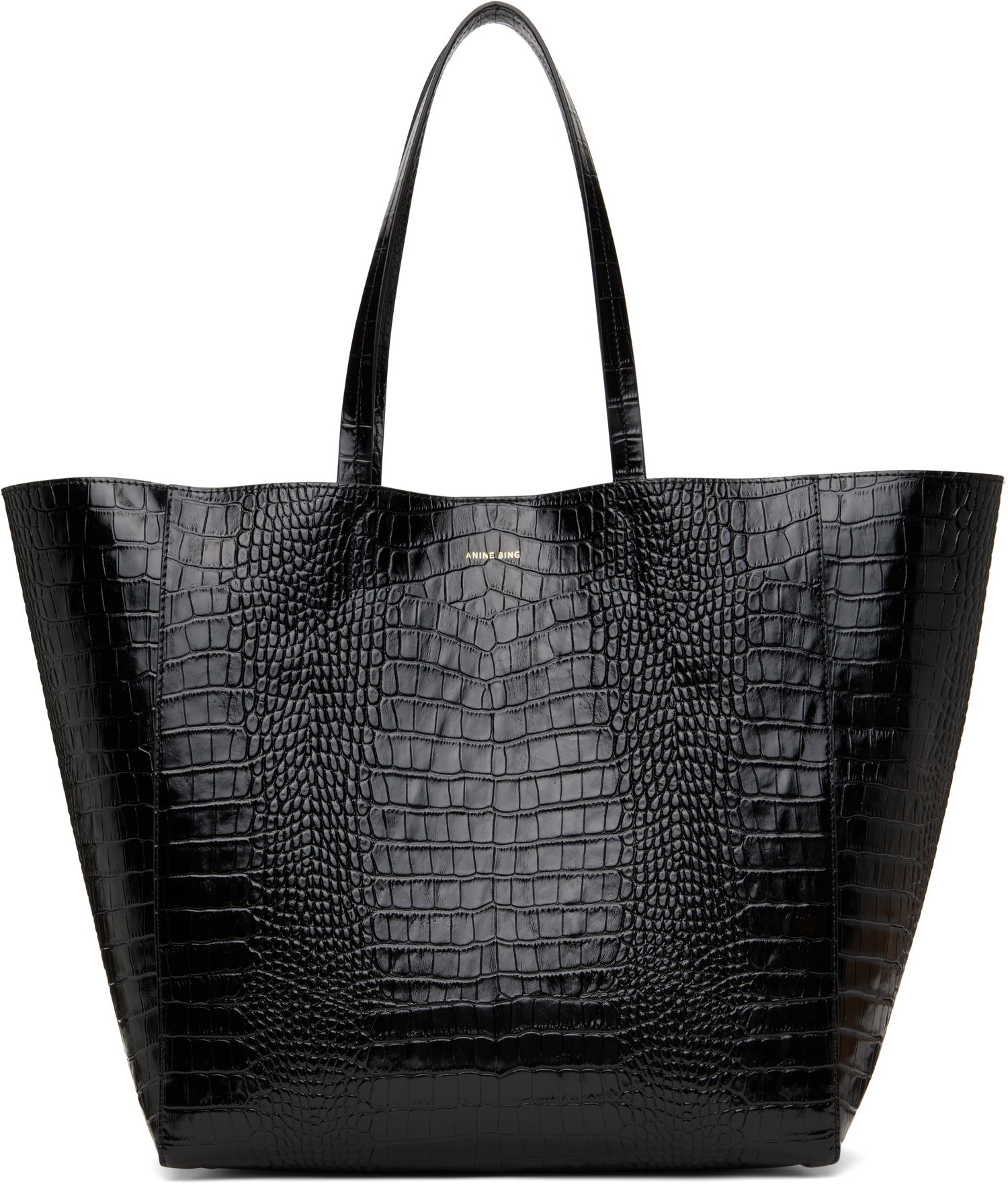 Голяма пазарска чанта Anine Bing Crocodile Embossed Leather Tote Bag Черно | A-13-10375-010, 0