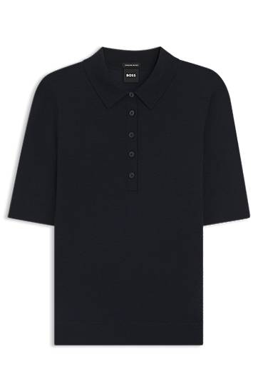 Пуловер BOSS Virgin-Wool Polo Sweater with Moisture Management Тъмно синьо | 50545015, 0