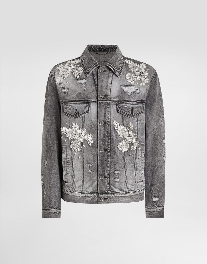 Яке Dolce & Gabbana Dolce & Gabbana Embellished Distressed Denim Jacket Сиво | G9BTGZG8NT4S9001