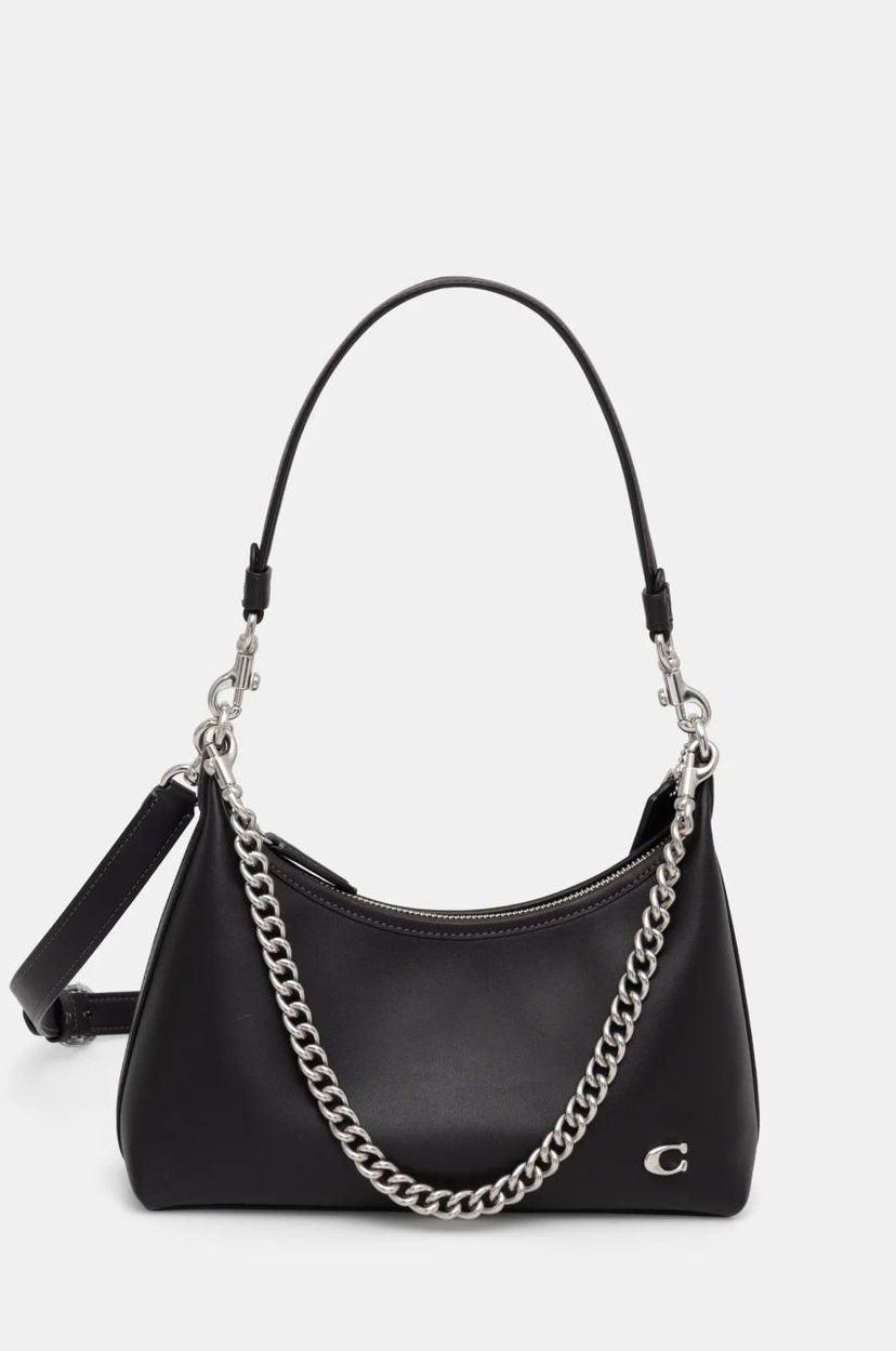 Чанта през рамо Coach Leather Shoulder Bag with Chain Strap Черно | CW640