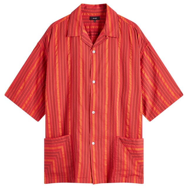 BEAMS Stripe Open Collar Shirt, Size Large