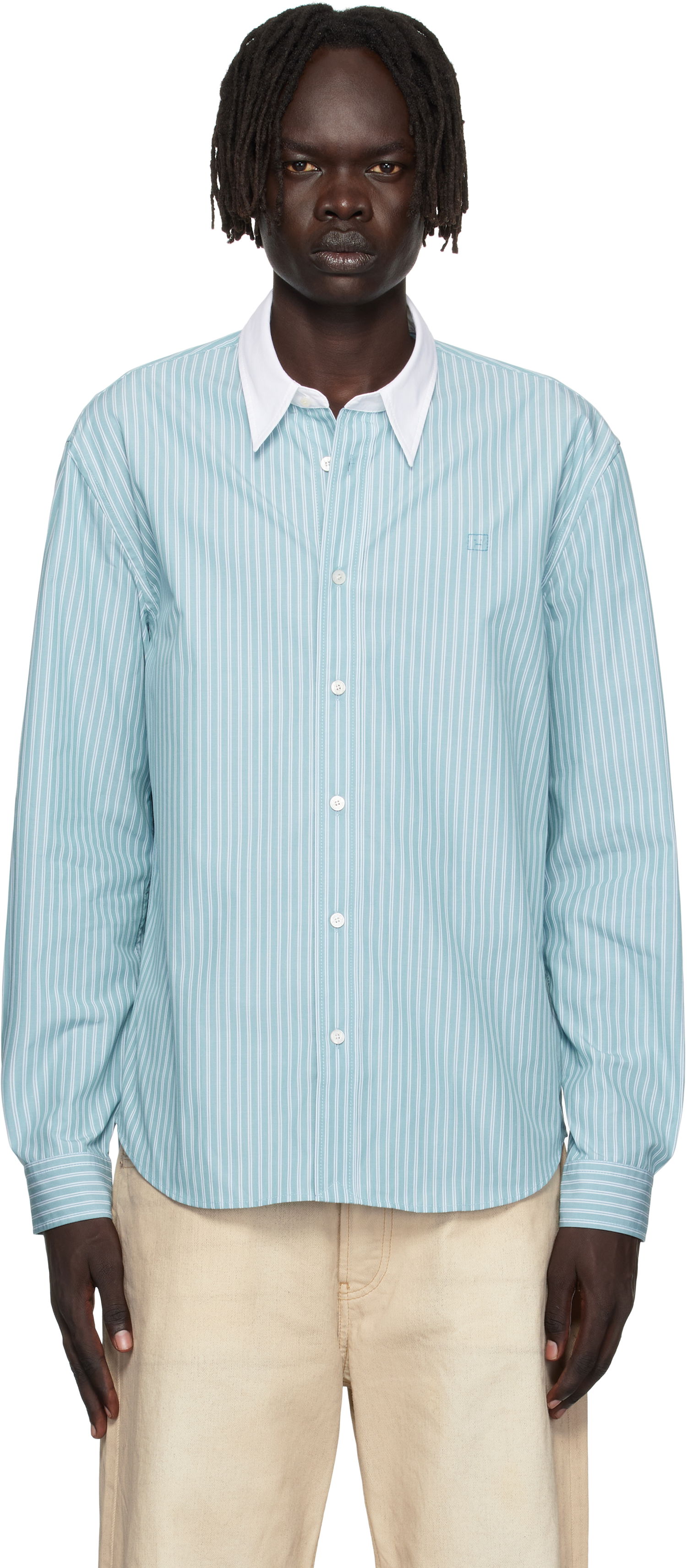 Риза Acne Studios Acne Studios Striped Button-Up Shirt Тюркоазено | CB0114-, 0