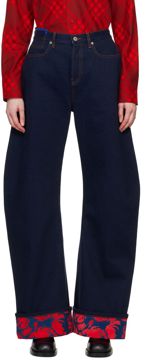 Дънки Burberry Floral Print Wide-Leg Jeans Синьо | 8080780, 0