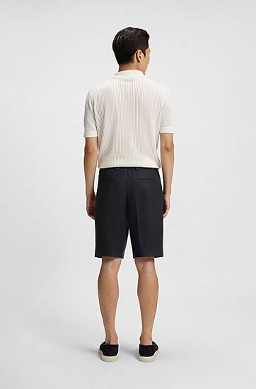 Къси панталони BOSS Tapered-Fit Wrinkle-Resistant Linen Shorts Тъмно синьо | 50538680, 1