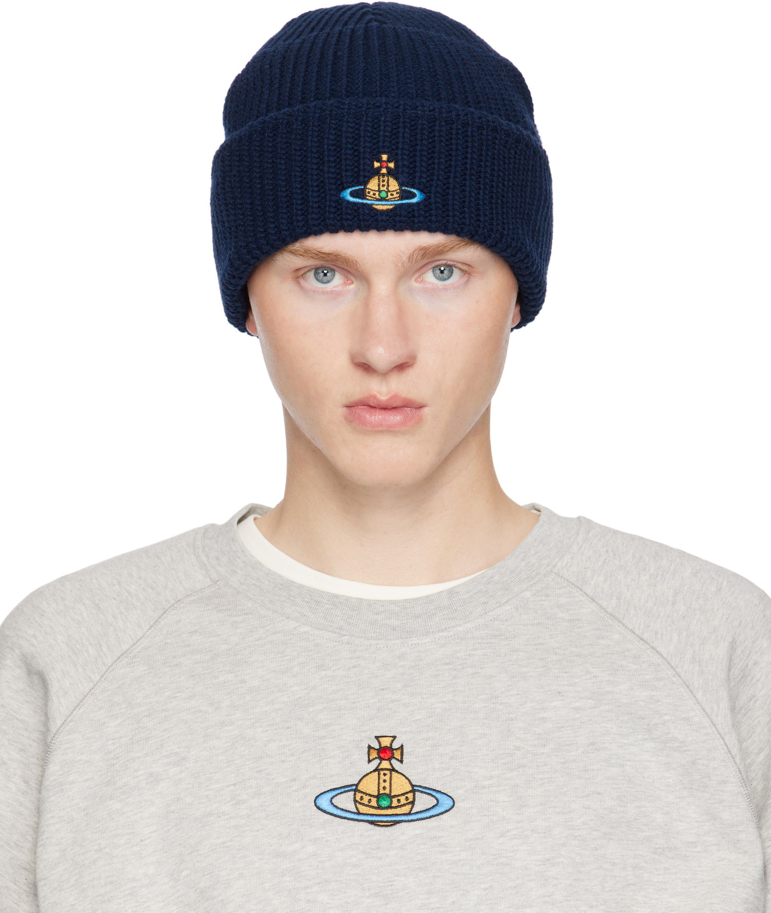 Шапка Vivienne Westwood Beanie With Logo Тъмно синьо | 8102000A-K004B-, 0