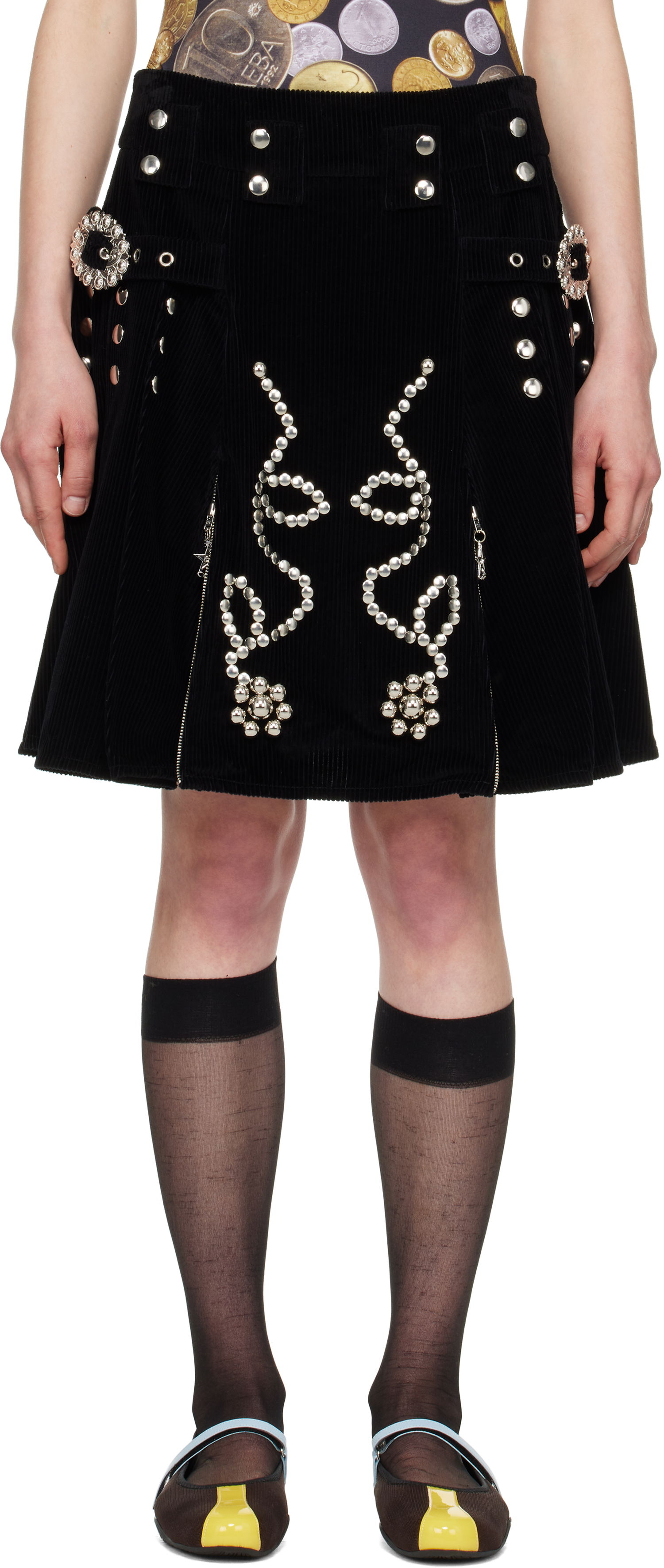 Пола Chopova Lowena Chopova Lowena Corduroy Miniskirt with Metal Accents Черно | 3246, 0