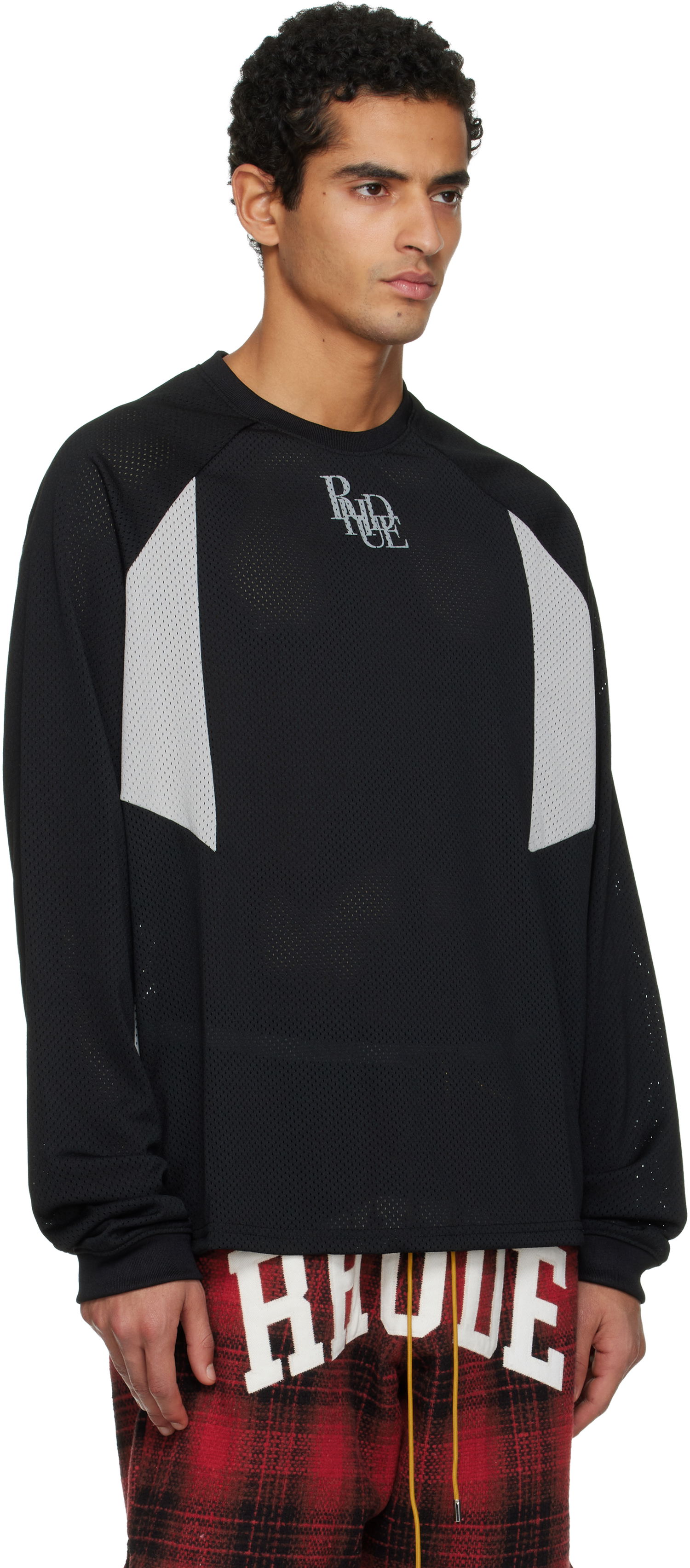 Тениска Rhude Mesh Moto LS T-shirt Черно | RHPF25SR03012, 1