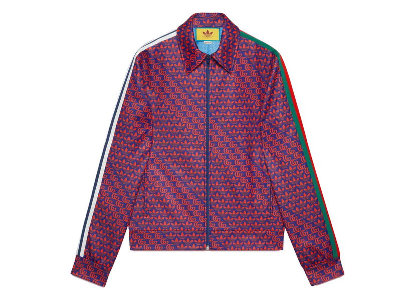 Яке Gucci adidas x Double G and Trefoil Print Jacket Blue/Red Лилаво | 692112 XJEKV 4711
