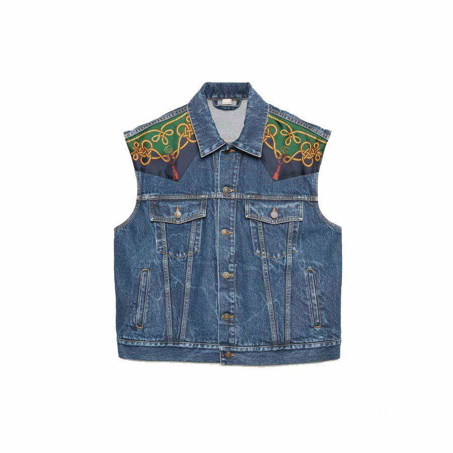 Жилетка Gucci Silk Scarf-Panelled Denim Vest Blue Синьо | 692269 XDBYH 4447, 0