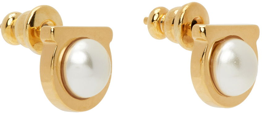 Обеци FERRAGAMO Gancini Pearl Earrings "Gold" Металик | 760121 - 696454, 1