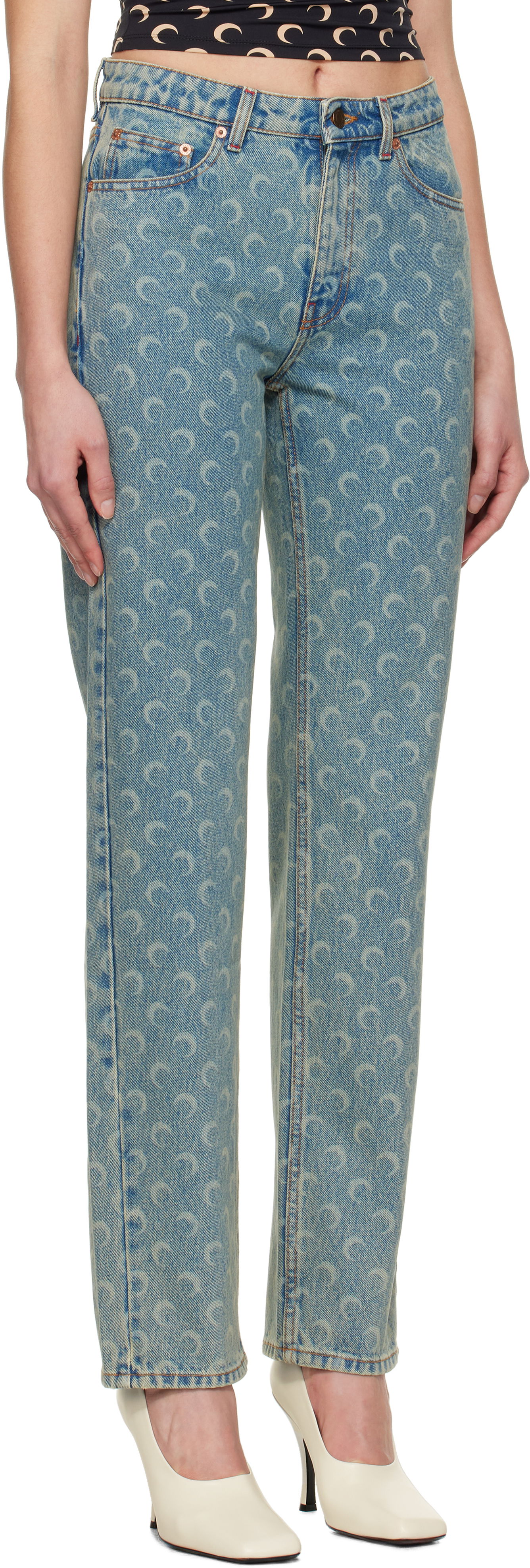 Дънки Marine Serre Marine Serre Moon Laser Straight Jeans Синьо | WPA128A CDEN0003, 1