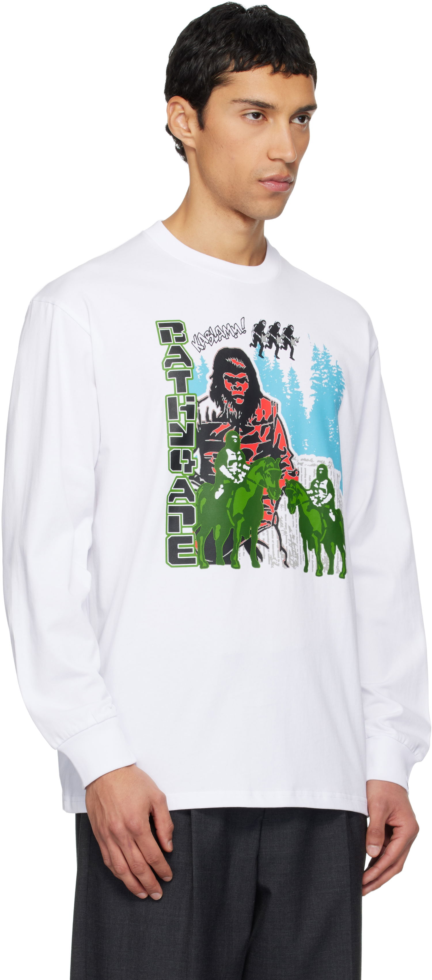 Тениска BAPE Ape Graphic Relaxed Fit LS T-shirt Бяло | 001LTL801309M, 1