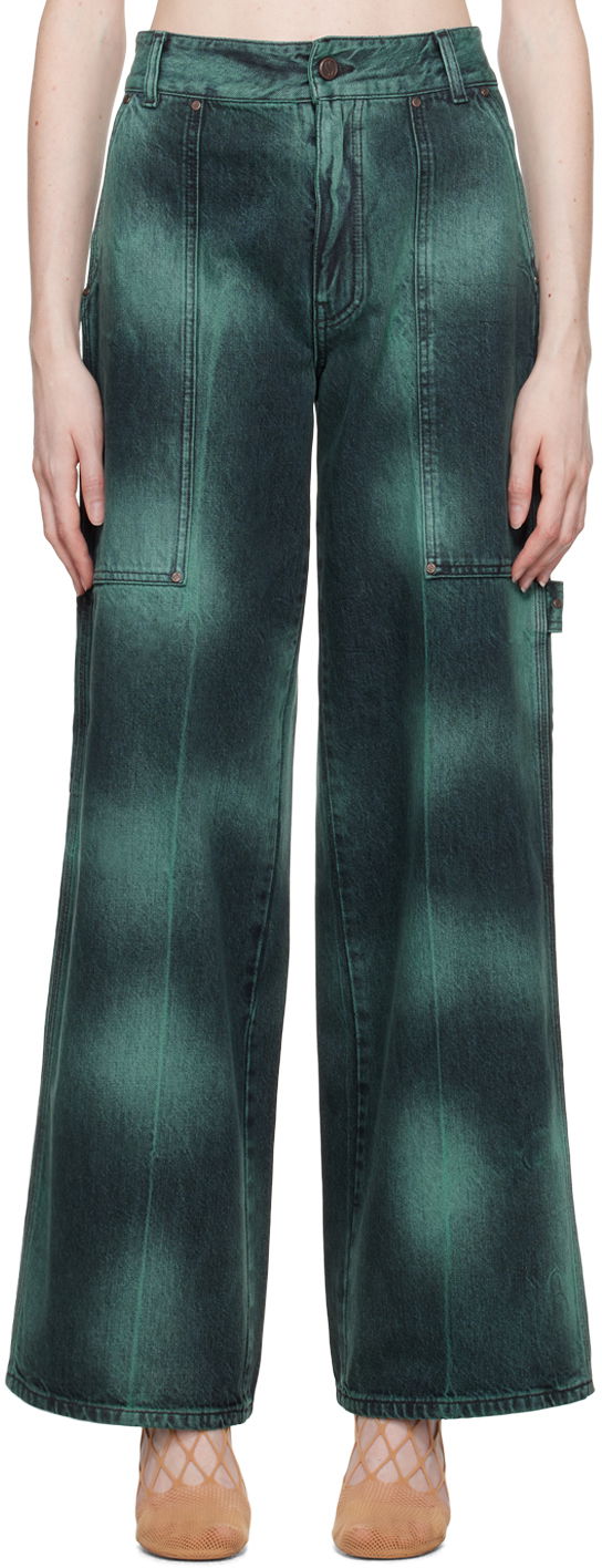 Дънки Stella McCartney Tie-Dye Wide-Leg Jeans Зелено | 6D01503SPH40, 0